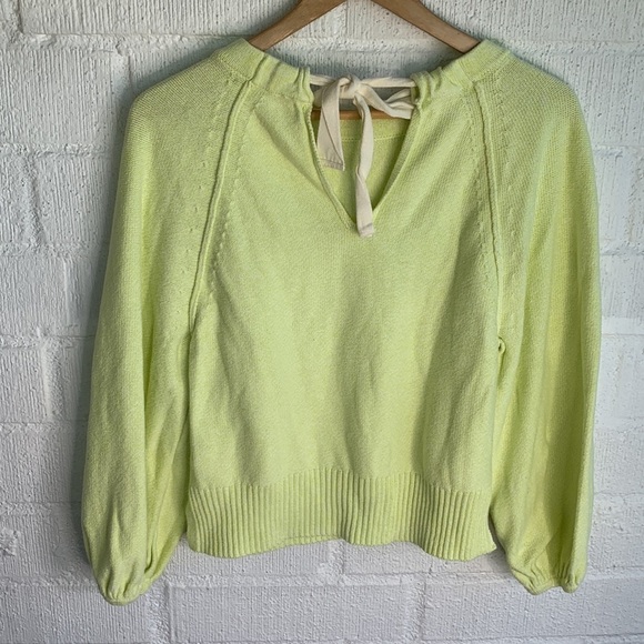 Anthropologie Emily Puff-Sleeved Knit Tie Back Neon Green Sweater sz S - Picture 5 of 9